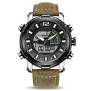 MEGIR 2089 Military Sport Style LED Chronograph Luminous Dual Display Digital Watch Leather Men Wrist Watch