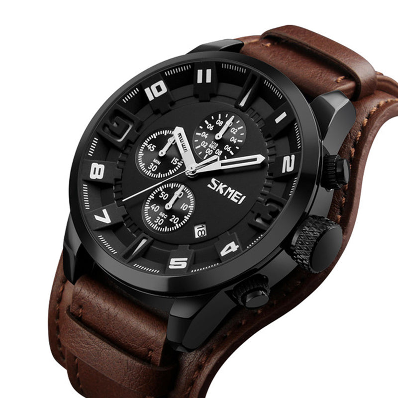 SKMEI 9165 Business Style Date Display Men Wrist Watch Leather Strap Quartz Watches