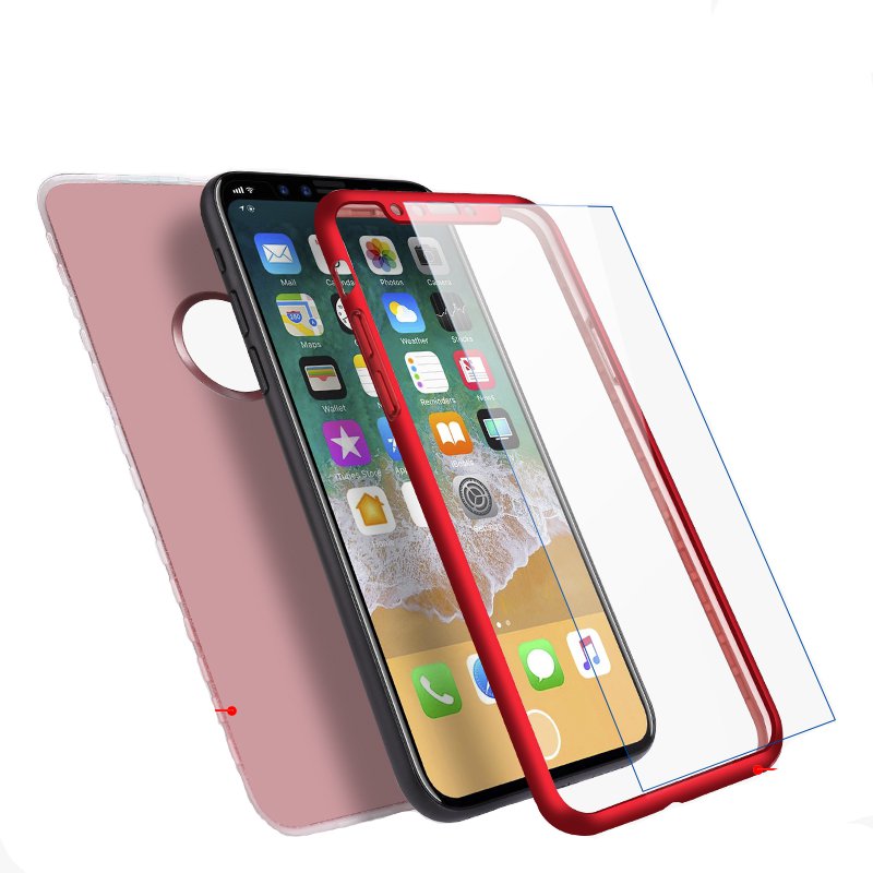 Bakeey 360 Full Body Front & Back Silicone Protective Case With Tempered Glass Film For iPhone X