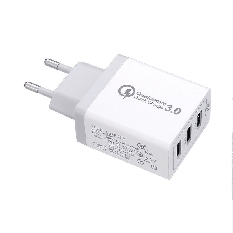 EU 30W QC 3.0 3 USB Ports Charger Power Adapter for Tablet Smartphone