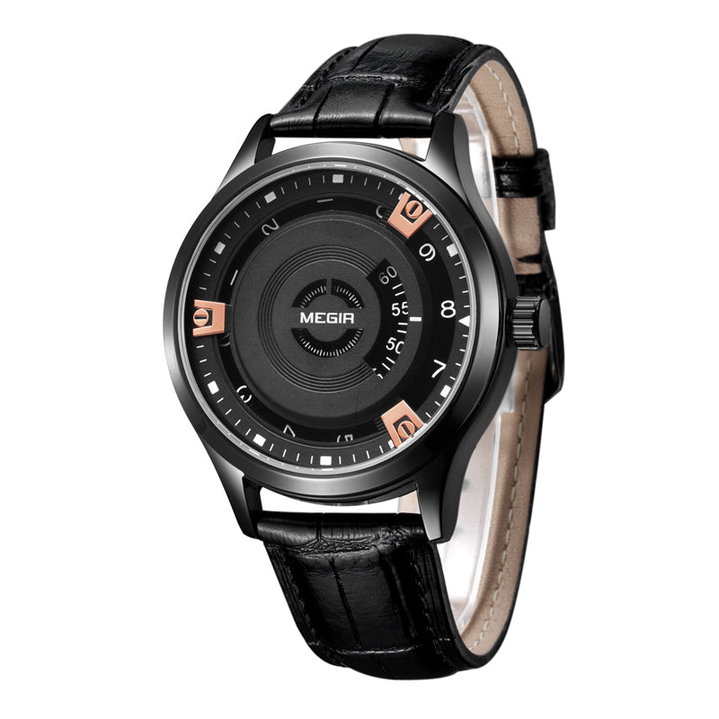 MEGIR MG1067 Fashion Casual Men Calendar Function Leather Watch Band Quartz Wrist Watch