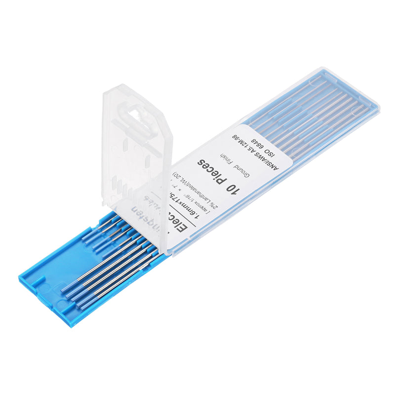 10Pcs WL20 1.0x150mm/1.6x175mm TIG Welding Tungsten Electrodes Rods Set