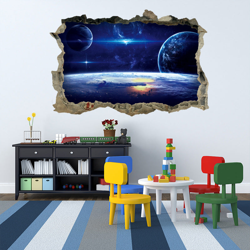MIICO Creative 3D Universe Planet Broken Wall Removable Home Room Decorative Wall Decor Sticker