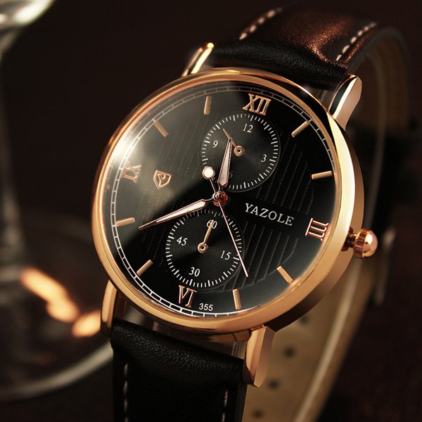 YAZOLE 355 Men Watch Luminous Fashion Classic Leather Strap Male Quartz Wrist Watch