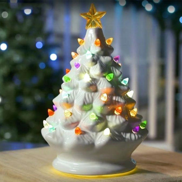 Ceramic Christmas Tree with Multicolored Lights Tabletop Halloween Decorations