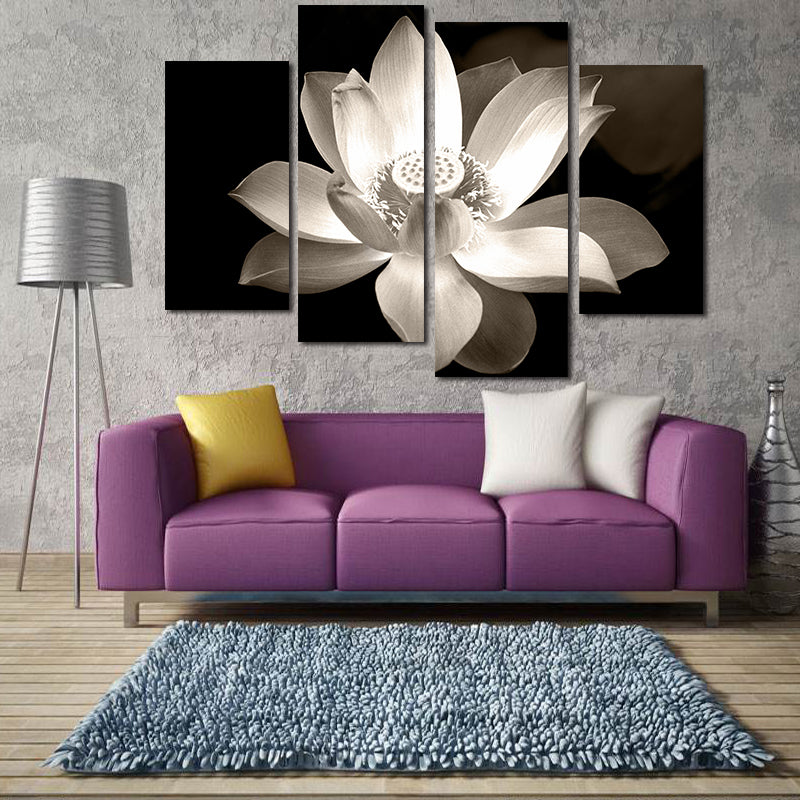 Miico Hand Painted Four Combination Decorative Paintings Botanic Lotus Wall Art For Home Decoration