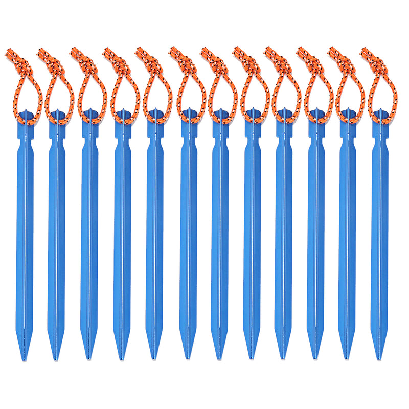 12PCS Aluminum Alloy Tent Nail Pegs Stakes With Rope Lightweight Camping Outdoor