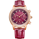 LIGE 9812 Elegant Design Date Display Ladies Wrist Watch Diamonds Leather Band Quartz Watches