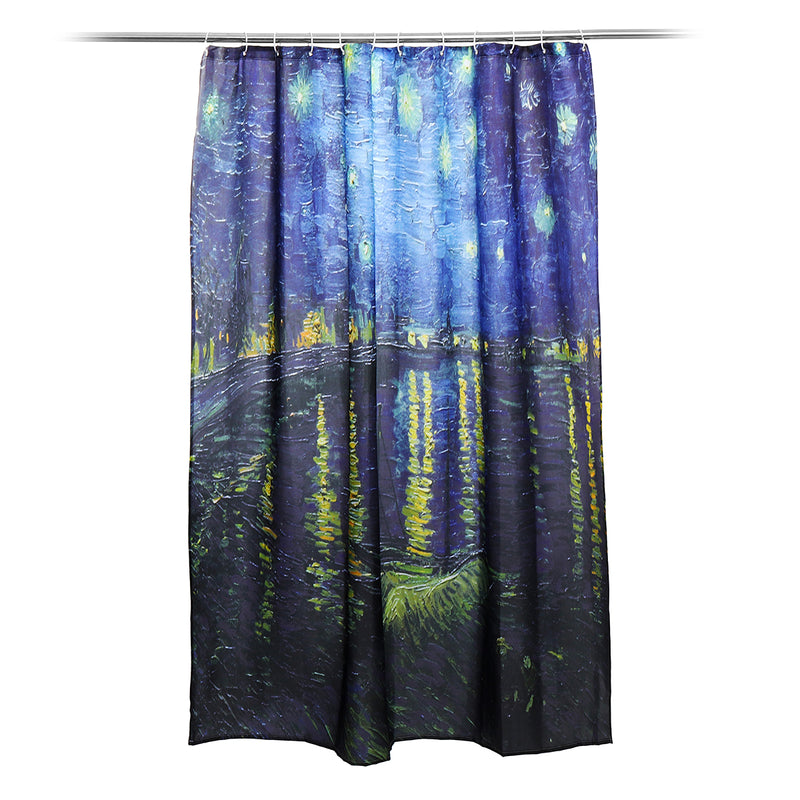180x180cm Rhone River Night Bathroom Shower Curtains Lid Toilet Cover Mat Rug Set