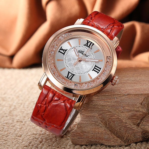 Fashion Women Watch Ladies Rhinestone Leather Analog Quartz Watch