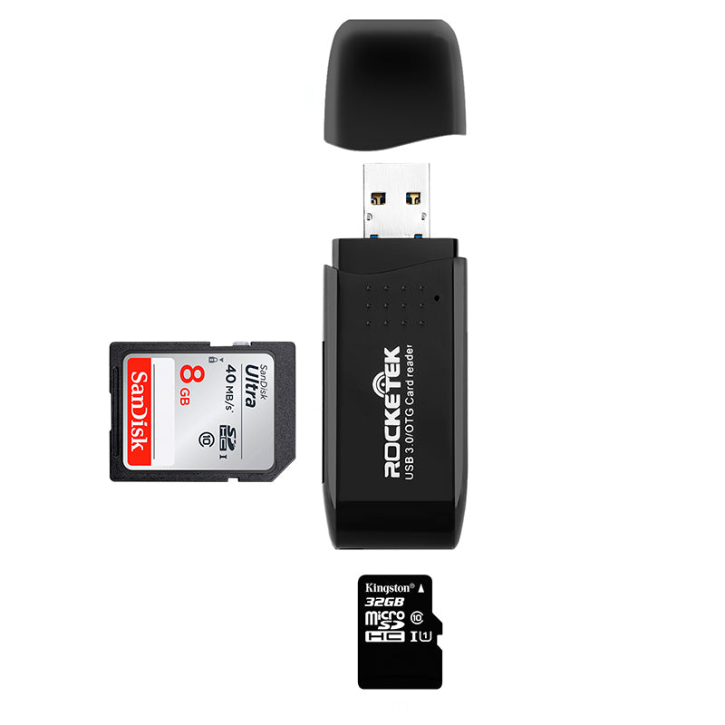 Rocketek CR9 2-in-1 USB 3.0 Micro USB to SD TF Card OTG Card Reader for Android Phone