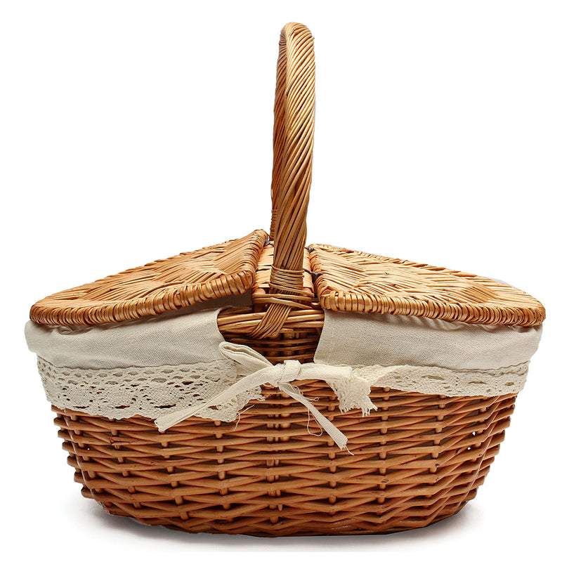 Wicker Hand Camping Picnic Storage Baskets Shopping Hamper with Lid Handle