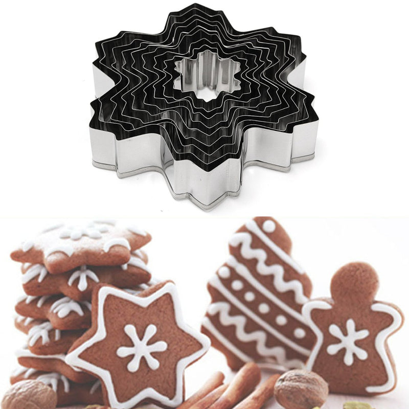 9Pcs Stainless Steel Snowflake Biscuit Cookie Cutters Fondant Cake Decorating Mold