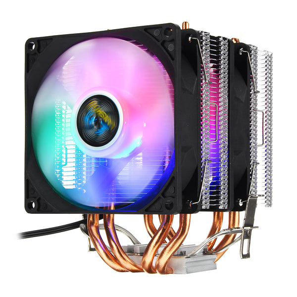 3 Pin Double Fans Four Heat Pipes Colorful LED Light CPU Cooling Fan Cooler Heatsink for AMD Intel