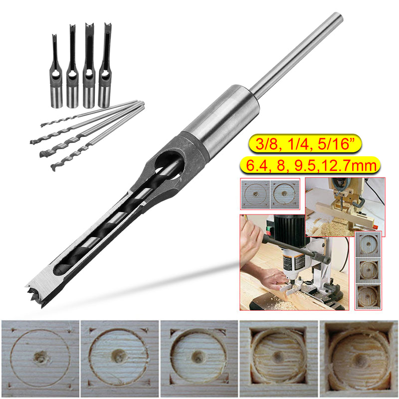 6.4/8/9.5/12.7mm Square Hole Mortiser Drill Bit Mortising Chisel Auger HSS Twist Drill Woodworking Tool