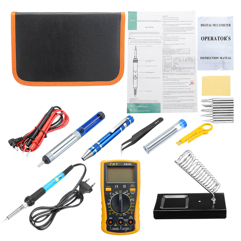 60W Electric Adjustable Temperature Solder Iron Multimeter Welding Tool Set