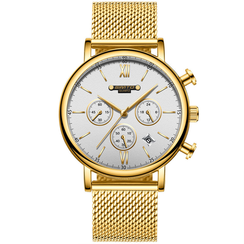 GIMTO GM246 Men Watch Calendar Chronograph Watch Stainless Steel Strap Quartz Watches