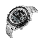 SKMEI 1204 Dual Dsplay Digital Watch Men Stainless Steel Strap Luminous Alarm Outdoor Sport Watch