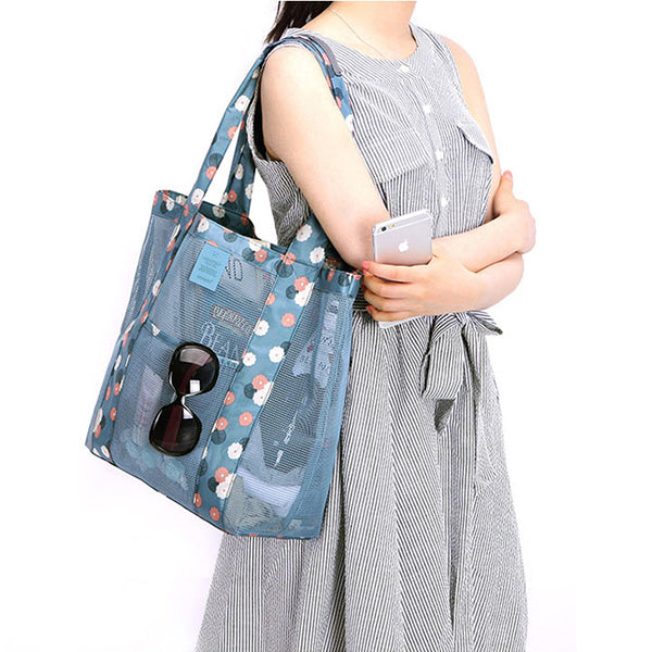 Honana HN-TB25 Travel Mesh Organizer Bag Fashion Large Beach Toiletry Storage Tote Bag