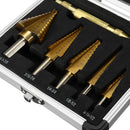 Drillpro 6pcs HSS Titanium Coated Step Drill Bit With Center Punch Drill Set Hole Cutter Drilling Tool