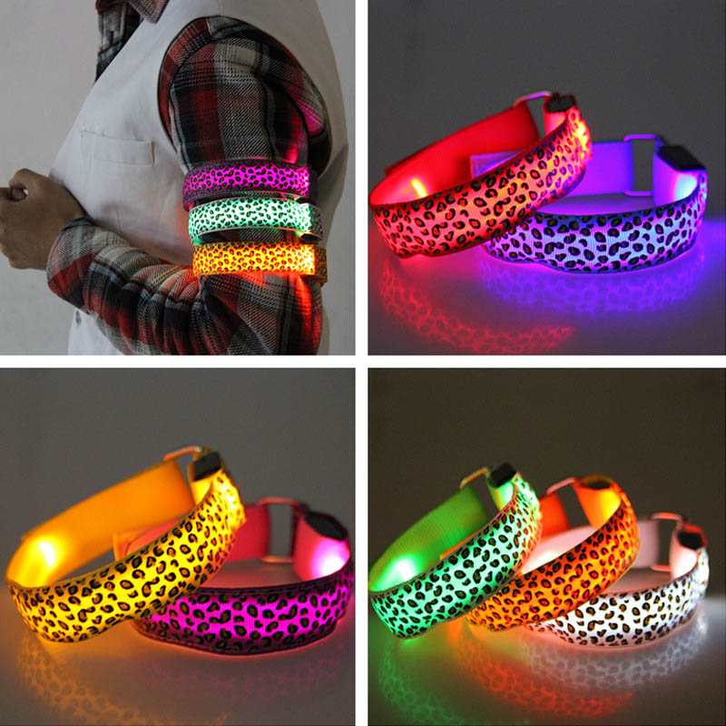 Leopard Hand Strap Wristband LED Reflective Light Shine Flash Glowing Luminous Armband Lights