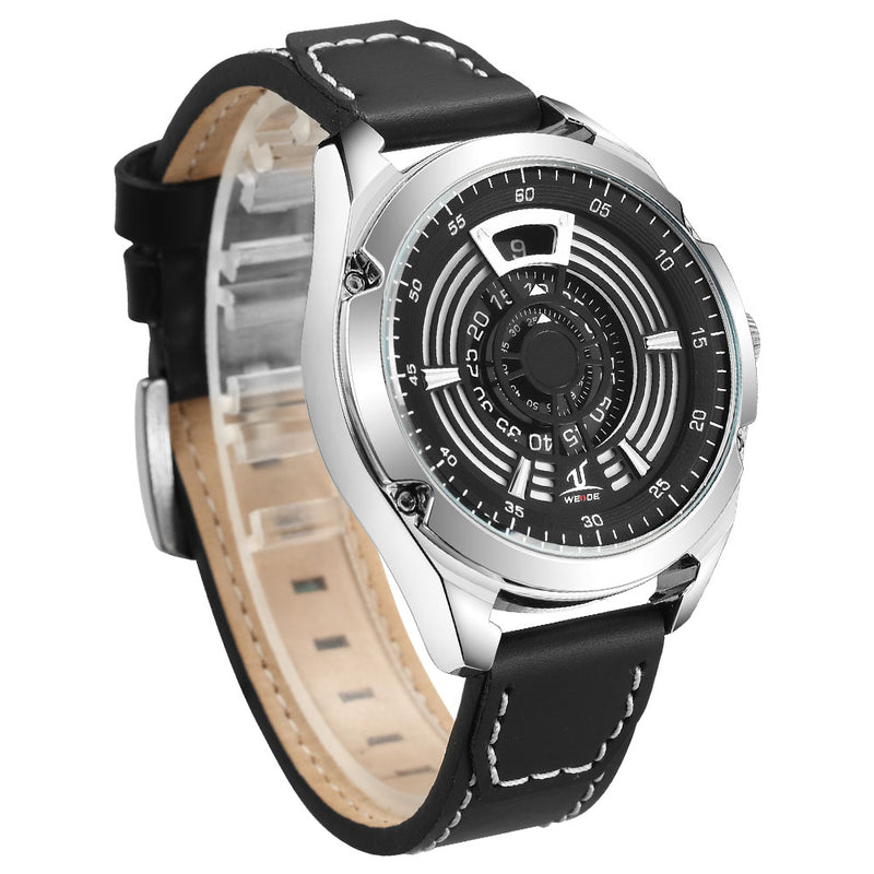 WEIDE UV1701 Unique Design Men Wrist Watch Leather Strap Casual Style Quartz Watch