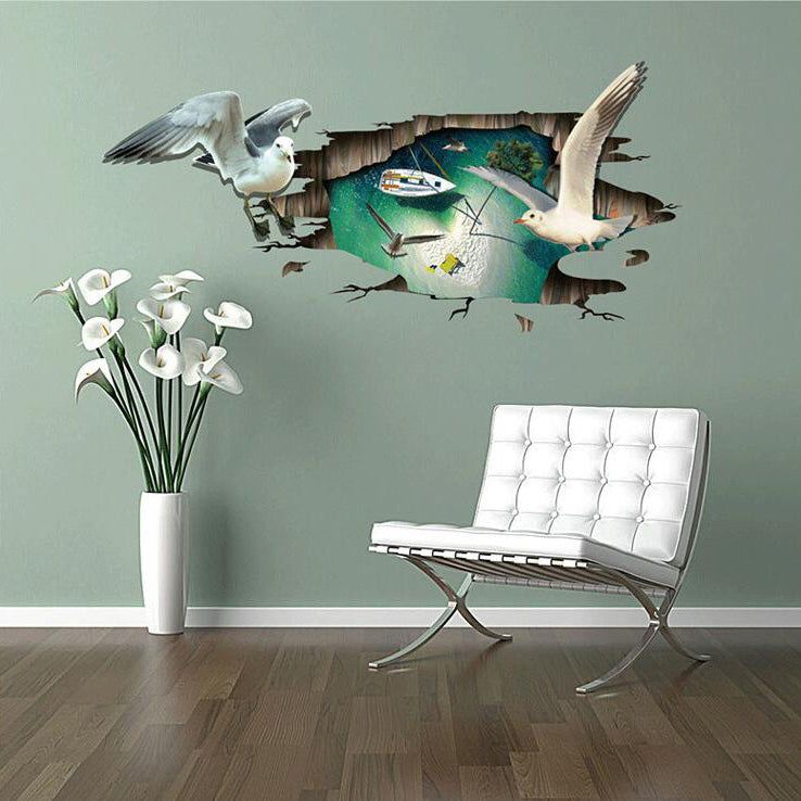 Miico Creative 3D Sea Gulls Birds Sea Island PVC Removable Home Room Floor Decor Sticker
