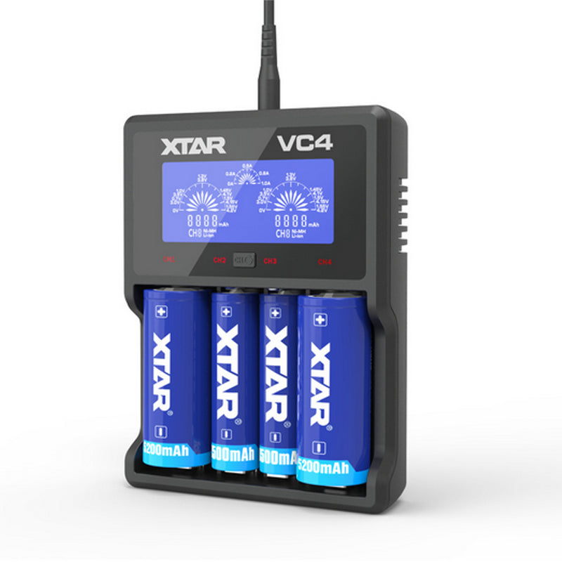 XTAR VC4 Battery USB Charger 4 Slots LCD Display Fast Charge Overheat Protection