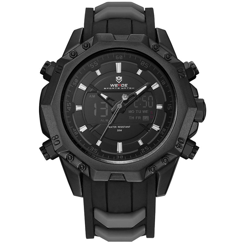 WEIDE 6406 Dual Display Digital Watch Calendar Alarm Luminous Watch Black Case Men Sport Watch
