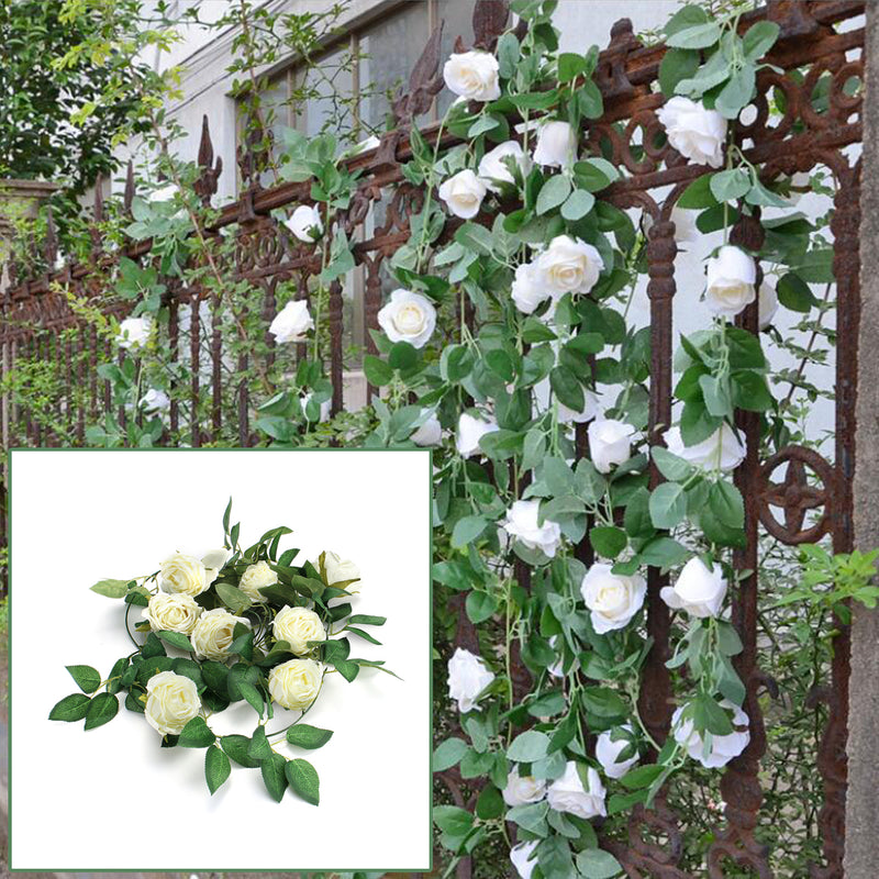 Artificial White Rose Flower Hanging Garland Wedding Party Garden Decorations 2m
