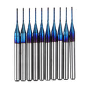 Drillpro 10pcs 0.5-1.0mm Blue NACO Coated PCB Bits Carbide Engraving Milling Cutter For CNC Tool Rotary Burrs