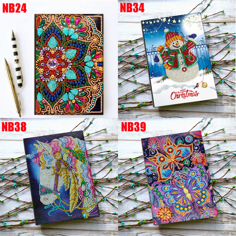 DIY Diamond Painting Embroidery Notebook A5 Notepad Unicorn Butterfly Flower Snow Man Design Special Shaped Hand Paint Leather Cover Cross Stitch Christmas Gifts For Friends