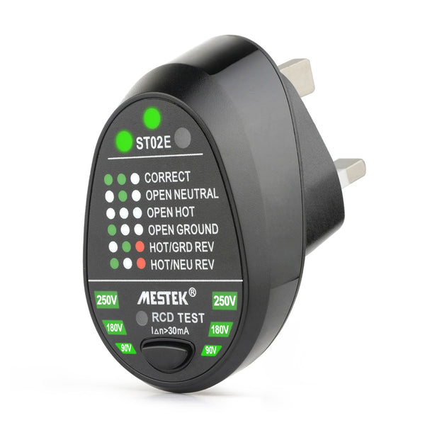 MESTEK ST02E Socket Tester Voltage Test Socket Detector EU Plug Ground Zero Line Plug Polarity Phase Check Breaker Finder