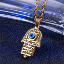 REZEX Buddhist Men's Necklace Titanium Steel Gold Silver Buddha Palm Pendant Necklace With Case