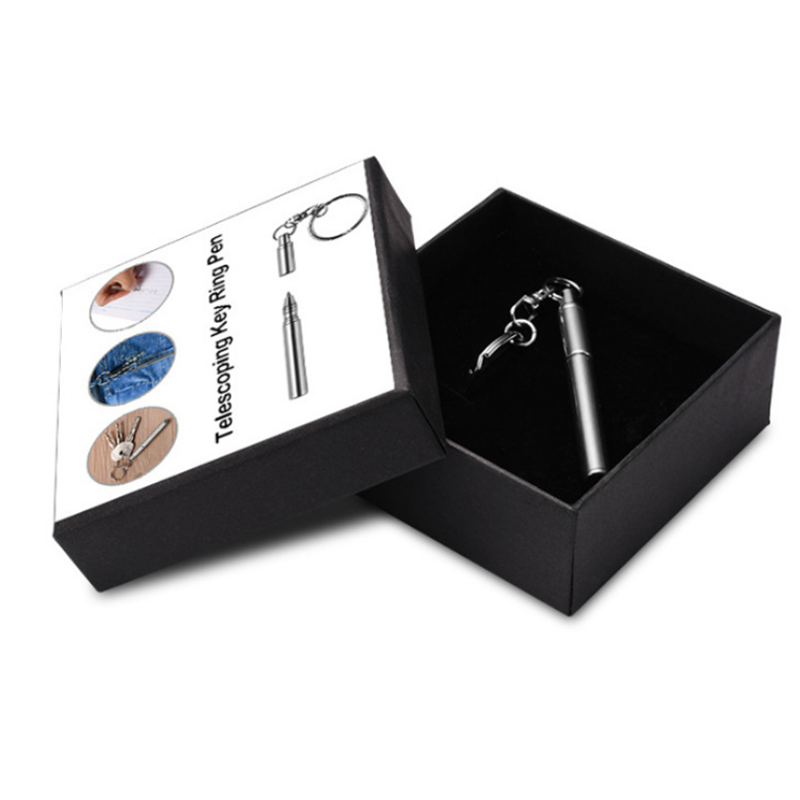 Telescopic Pen with Key Ring Stainless Steel Mini Ballpoint Pen Portable Stationery Supplies