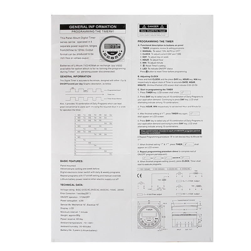AC 220V-240V Digital LCD Power Programmable Timer Electronic Time Switch