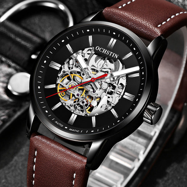 OCHSTIN 62001 Automatic Mechanical Watches Luminous Display Leather Strap Clock Men Wrist Watch