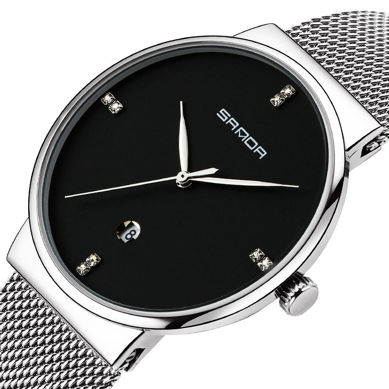 SANDA P210 Men Watch Fashion Simple Dial Stainless Steel Strap Male Quartz Wrist Watch