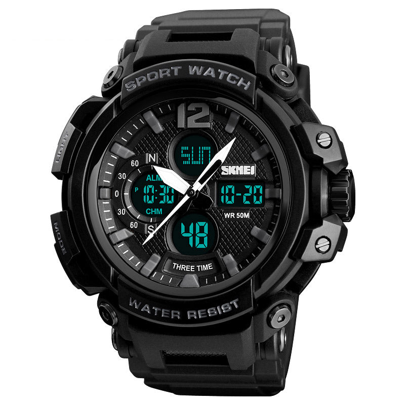 SKMEI 1343 Digital Watch Dual Display Chronograph 3 Time Waterproof Alarm Digital Quartz Wrist Watch