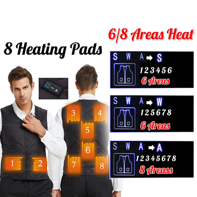 Dual ButtonElectric USB Down Vest Jacket Heated Jacket Adjust 8 heating Pads Hotplates Washable Winter Warm 3 Adjustment Temp