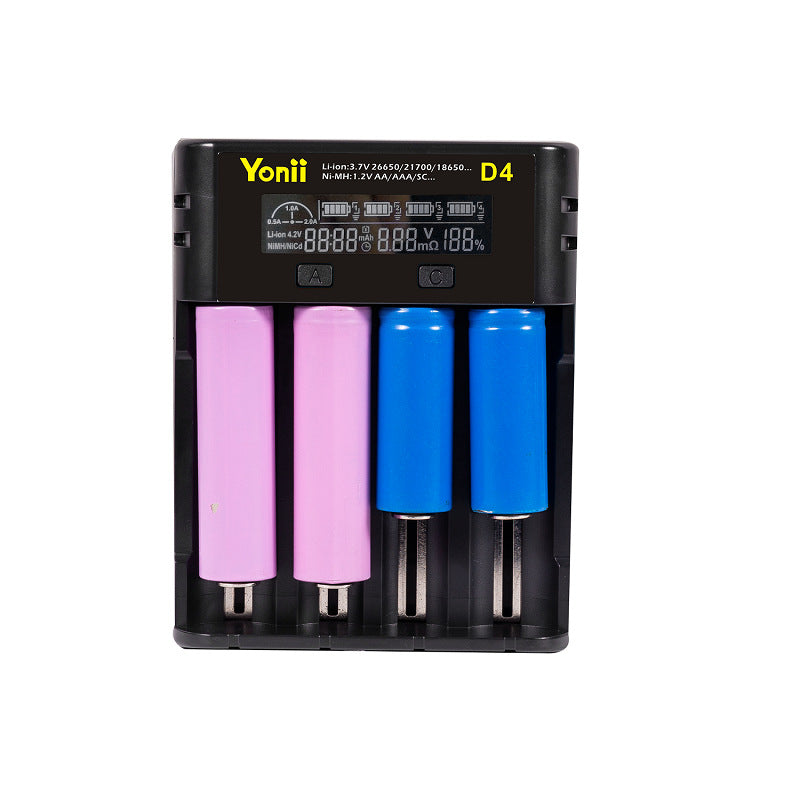 Yonii D4 Four Slot USB Rechargeable Lithium Battery Charger Multi-functional Intelligent Charger for 18650/26650/21700/AAA Battery