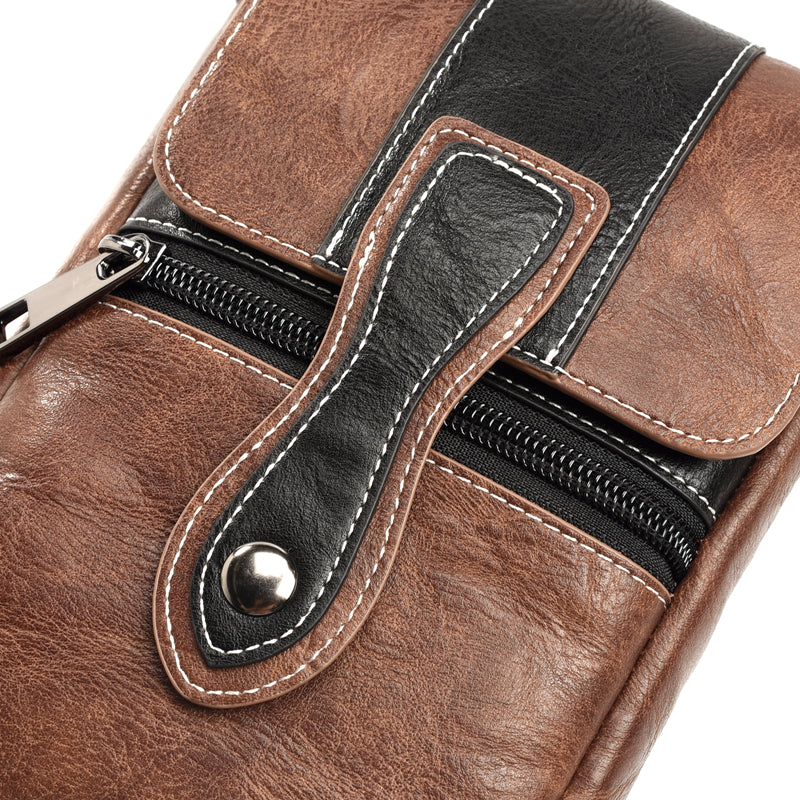 Men High Capacity Portable Genuine Leather Waist Bag For Mobile Phone Under 6 Inches