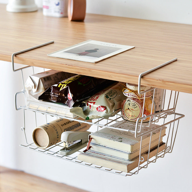 Multi-purpose Hanging Under Desk Shelf Bookshelf Storage Rack Cabinet Basket Household Home Office Kitchen Organizer