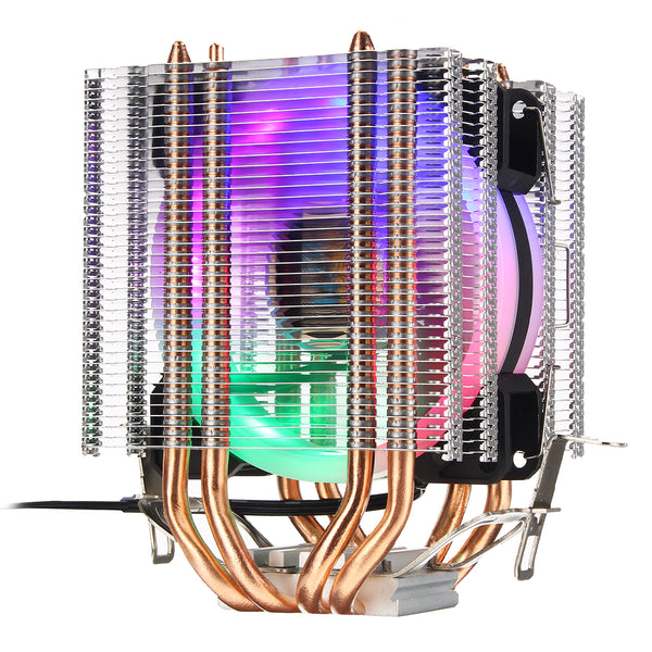 Aurora Colorful Backlit 3 Pin Single Fan 4 Copper Tube Dual Tower CPU Cooling Fan Cooler Heatsink for Intel AMD