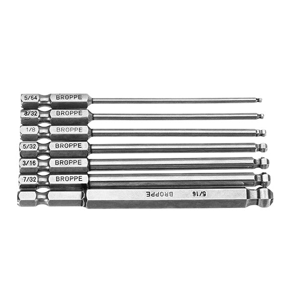 Broppe 7pcs SAE 5/64-5/16 Inch 100mm Magnetic Ball Screwdriver Bit 1/4 Inch Hex Shank