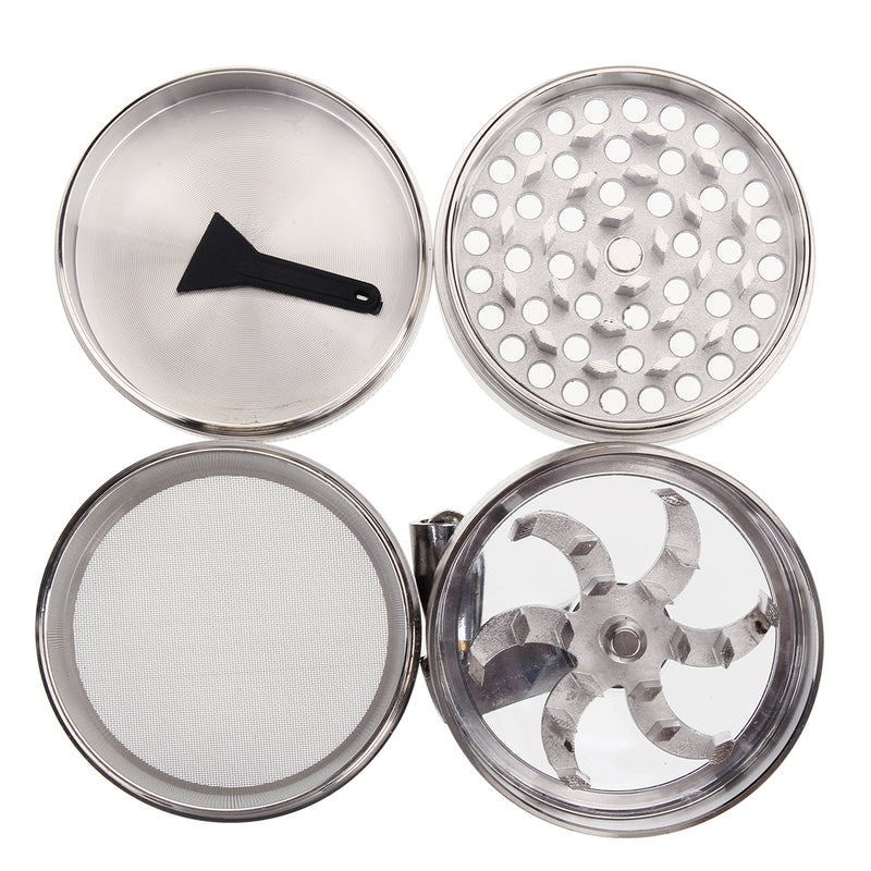 MOHOO Grinder Crusher 4-piece Pollen Scrapers Grinder with Hand Muller Shredder for Dried Spices, Herbs, Spices, 55mm Scraper Silver