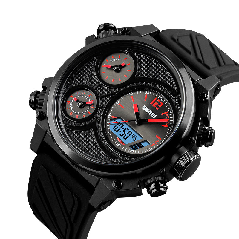 SKMEI 1359 3 Dials Dual Display Watch Chronograph Alarm Luminous Display Calendar Digital Watch