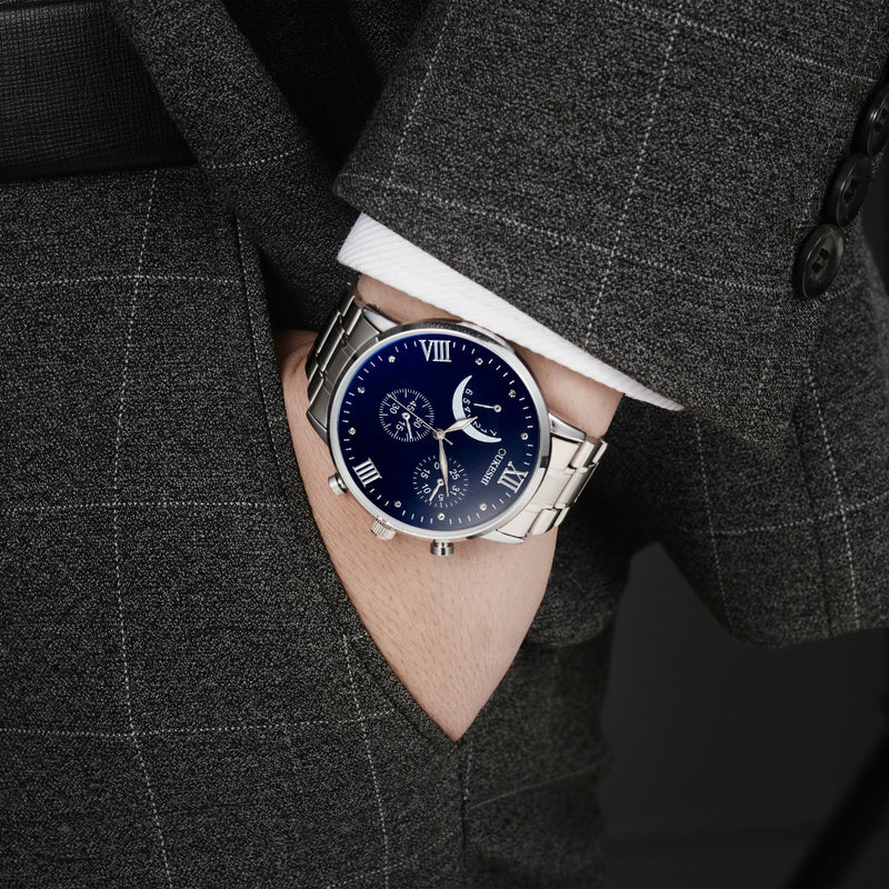 Full Steel Men Wrist Watch Business Style Decorative Dials Stainless Steel Quartz Watches