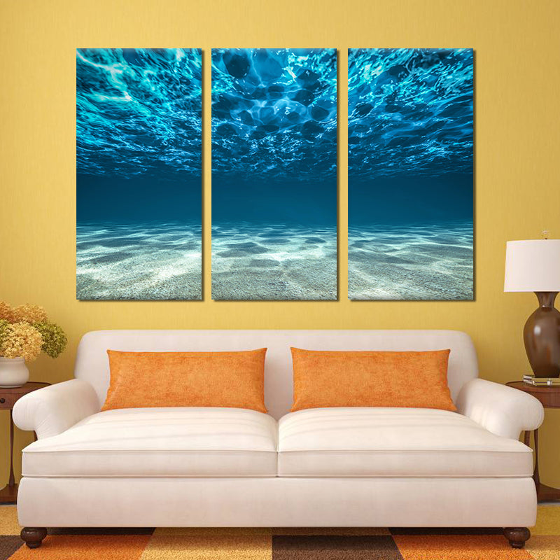 Miico Hand Painted Three Combination Decorative Paintings Light Blue Seawater Wall Art For Home Decoration