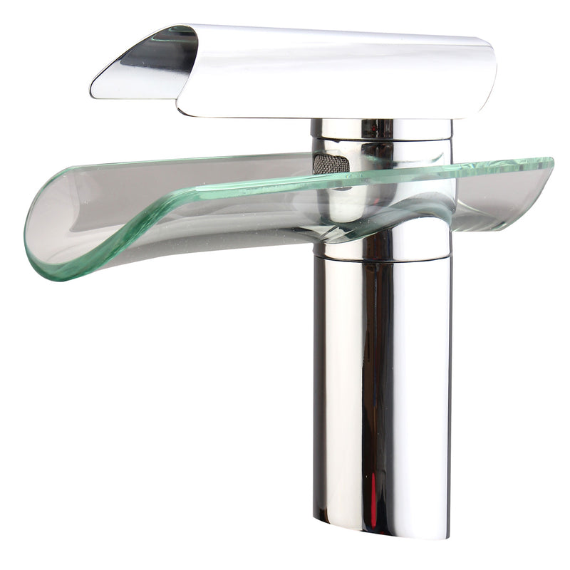 Glass Waterfall Mixer Tap Bathroom Basin Faucet Sink Single Lever Chrome Plated